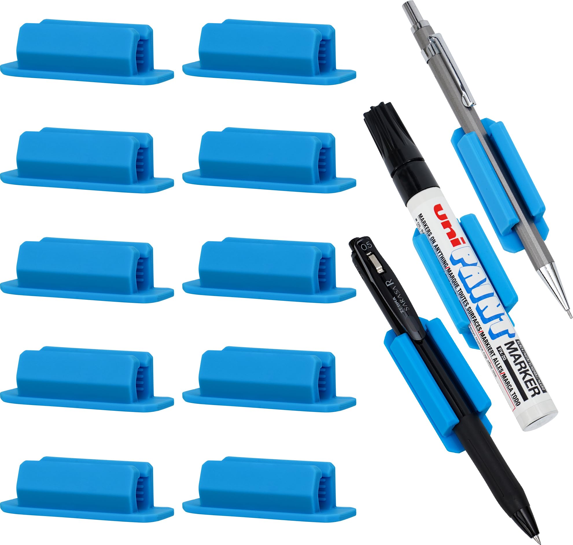 Zfbuhuo 10 Pcs Pen Holder For Desk, Adhesive Pen Holder For Classroom Clipboard Attachment, Silicone Pencil Holder & Marker Hold